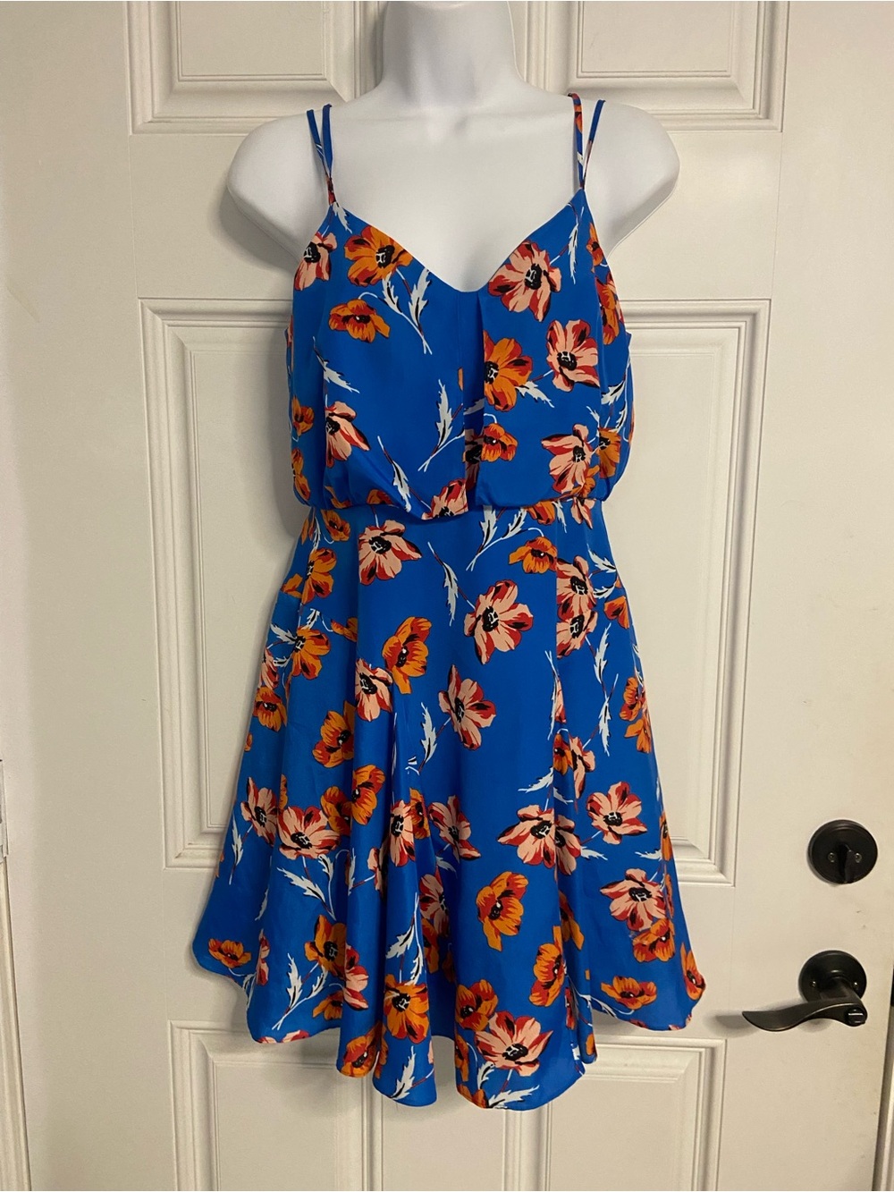 T42a- CECE Cobalt Blue Floral Strappy Sweetheart Dress